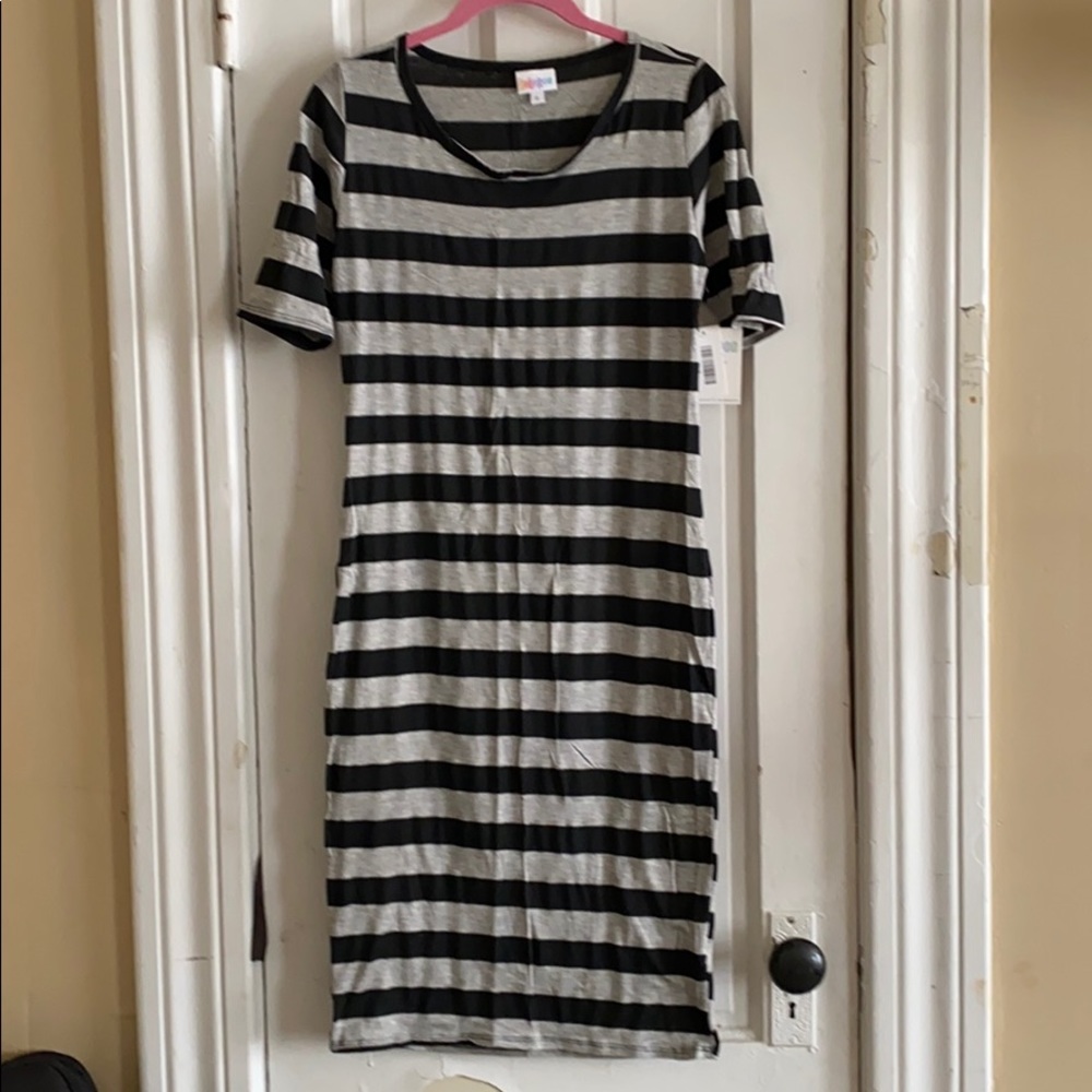 LuLaRoe Julia - Black & Grey Striped - Size S NWT